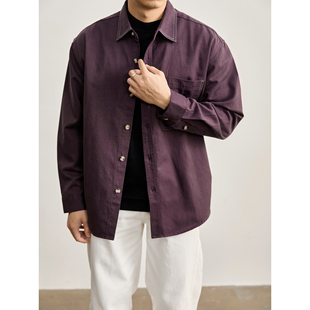 LUUD 男辑明线贴袋衬衣外套 定制树脂纽扣莱赛尔混纺翻领牛仔衬衫