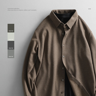 男保暖百搭秋冬衬衣简约翻领外套 衬衫 LUUD 浓郁复古磨毛呢料长袖