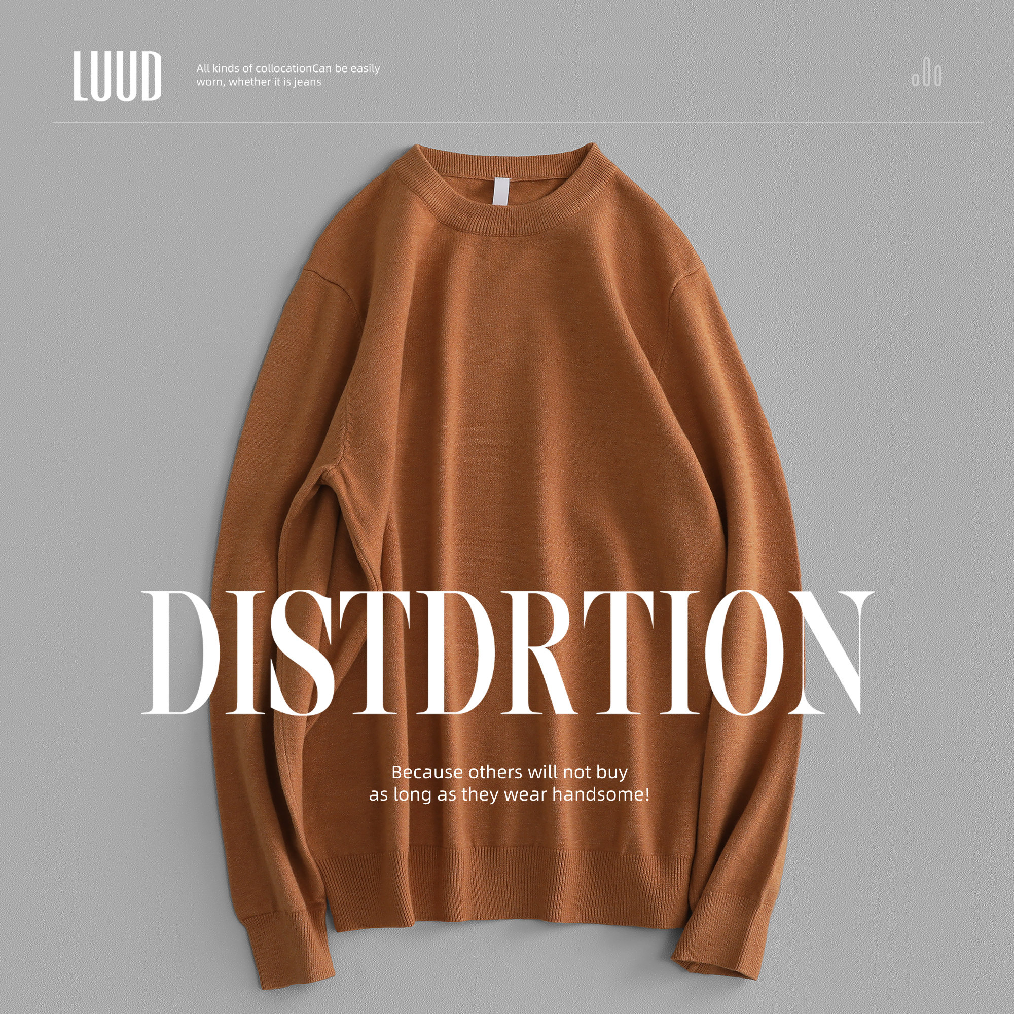 LUUD 焦糖色青春潮流羊毛衫圆领百搭基础韩版冬季打底针织衫上衣,男装,针织衫/毛衣,淘宝优惠券,粉丝福利购,淘宝优惠卷