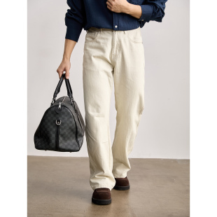 100%纯棉复古休闲直筒长裤 LUUD 男士 异色车线贴袋水洗牛仔裤 春季