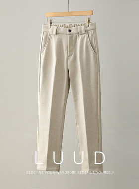 LUUD 男冬季内里磨毛保暖毛呢休闲长裤美式老钱立体裁剪直筒西裤