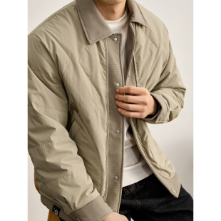 LUUD 风拼接翻领羽绒服夹克男冬90鸭绒菱形压纹外套 日系复古工装