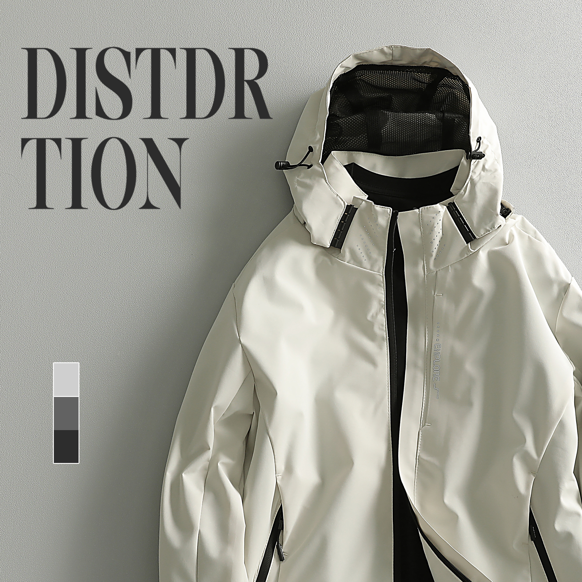 LUUD 户外登山可拆卸连帽夹克纯色防风冲锋衣运动休闲印花外套男