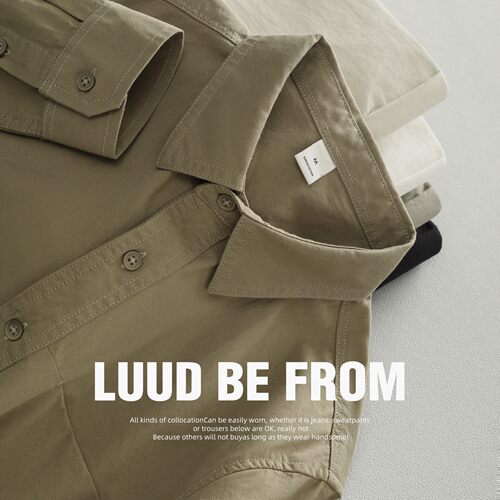 LUUD 2025秋季新款纯棉衬衫翻领男士长袖简约文艺风工装寸衣外套