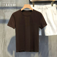 LUUD comfortable daily versatile washed cotton solid color short-sleeved T-shirt for men, slimming Korean-style base layer trendy top thumbnail 2