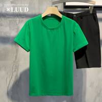 LUUD comfortable daily versatile washed cotton solid color short-sleeved T-shirt for men, slimming Korean-style base layer trendy top thumbnail 7