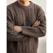 LUUD 混色针织纱线重磅圆领毛衣复古绞花编织纹理保暖套头针织衫