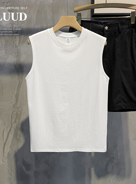 LUUD 新疆精梳紧密全棉透气背心汗衫男士无袖打底T恤纯色圆领上衣