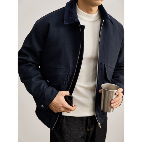 LUUD 户外工装风灯芯绒拼接翻领飞行夹克男冬85白鸭绒羽绒服外套