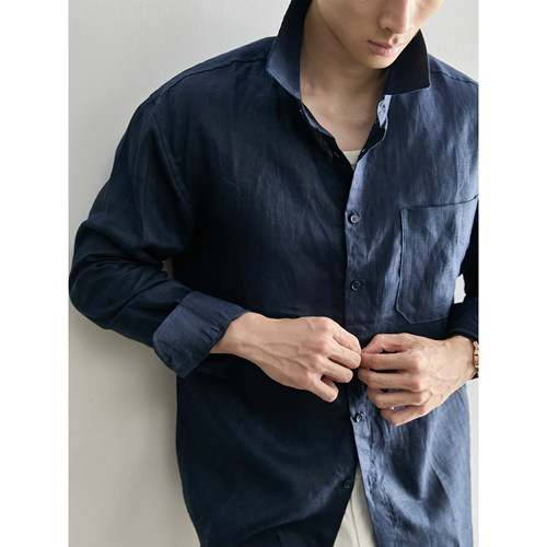 LUUD Cityboy慵懒风男士长袖衬衫100%亚麻透气清爽翻领休闲衬衣潮