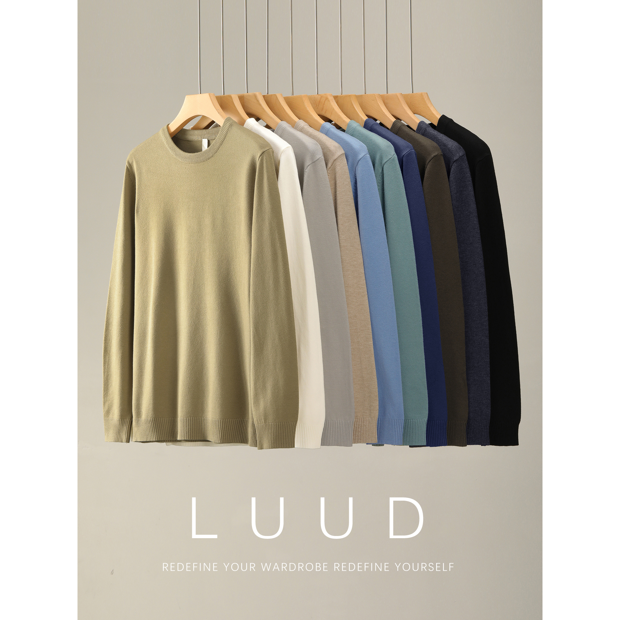 LUUD 多色系莫代尔修身保暖内搭针织毛衣男通勤百搭长袖打底衫冬