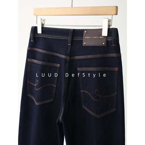 LUUD 异色明线复古原色丹宁牛仔裤天丝莱赛尔棉混纺小直筒裤男