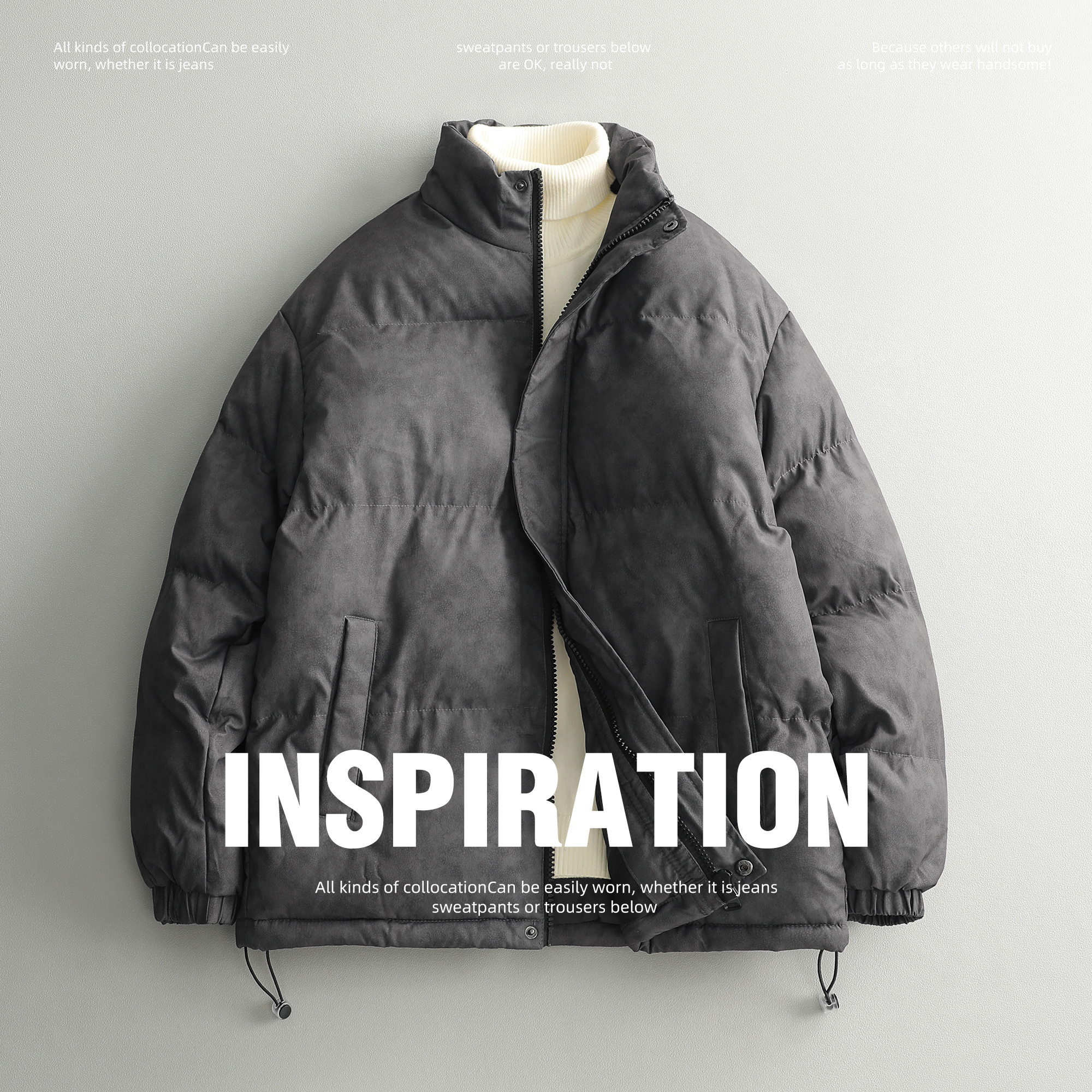 LUUD 冬季新款棉服男无帽立领棉衣加厚保暖面包服冬装御寒外套潮