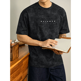 男夏时尚 潮牌字母钢印扎染圆领短袖 街头落肩宽松重磅T恤 美式 LUUD