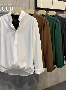 LUUD 复古垂感免烫商务休闲衬衣纯色立领长袖衬衫内搭百搭款寸衣