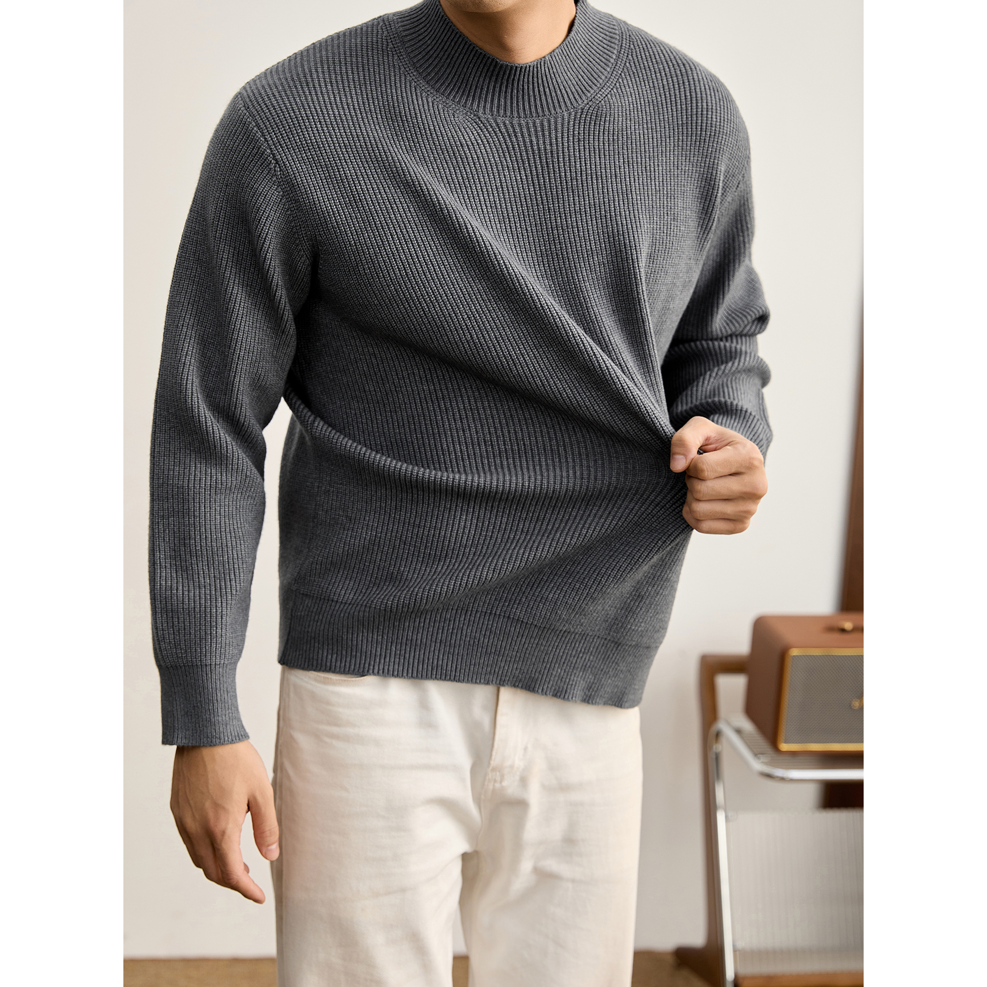 LUUD 半高领粗纱线抗起球针织衫男士轻熟百搭保暖打底毛衣秋冬款