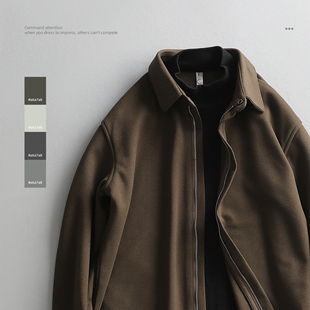 LUUD 高级感亲呢料拼接假两件衬衣男秋冬休闲拉链外套磨毛茄克衫