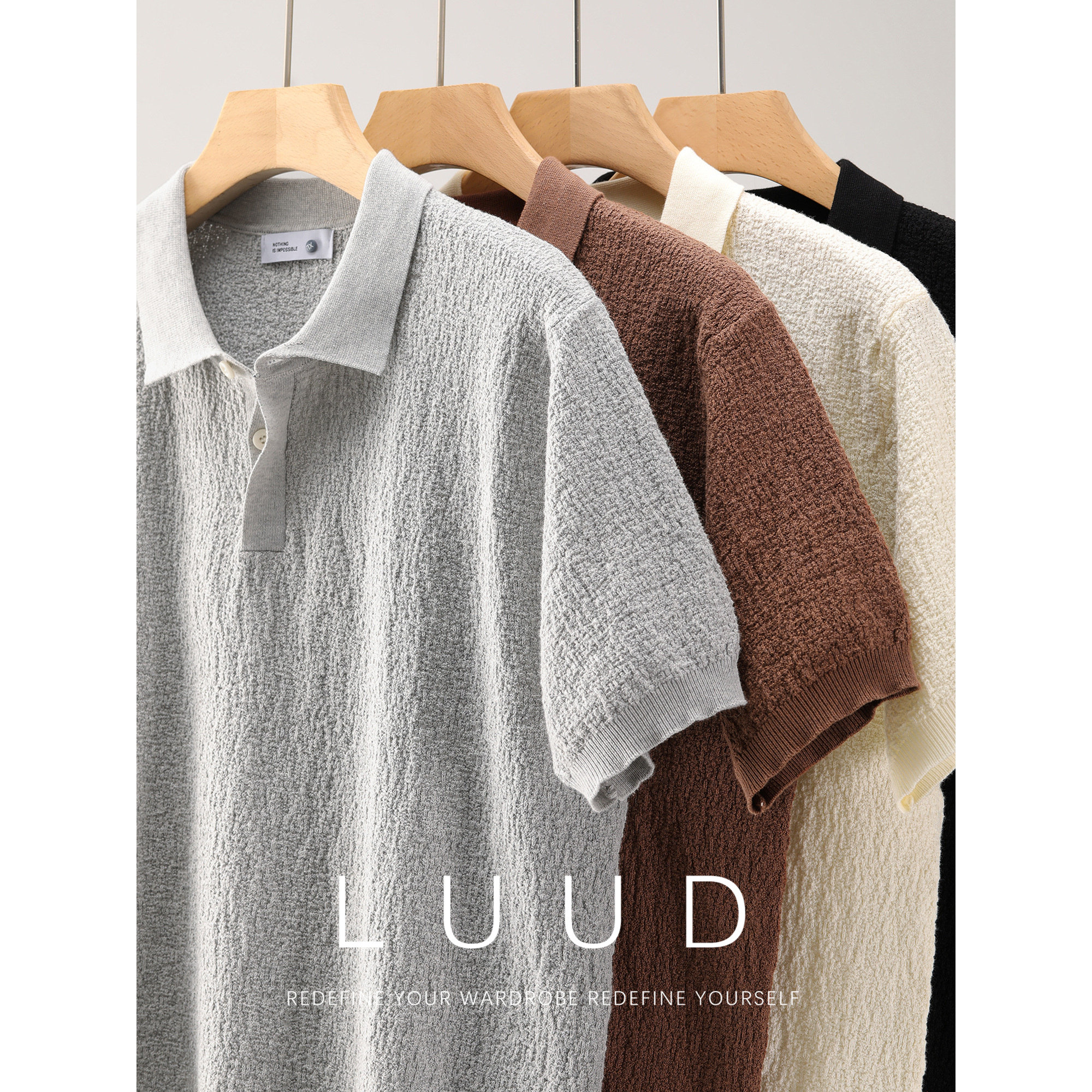 LUUD 男士夏季花纱混色老钱翻领短袖软糯亲肤泡泡肌理针织POLO衫