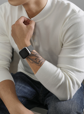 LUUD 白色亨利领针织衫高级感毛衣男长袖百搭痞帅潮牌内搭打底衫