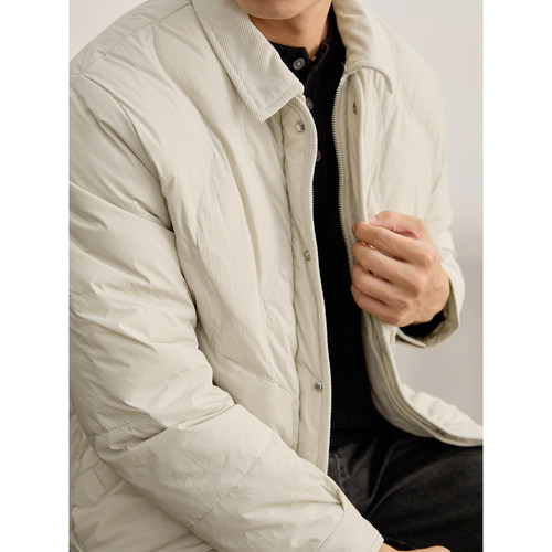 LUUD 冬季轻盈保暖男士90鸭绒羽绒服菱形压纹领口拼接面包服外套