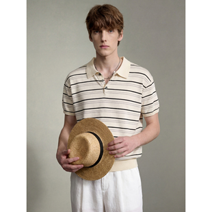 撞色条纹针织POLO衫 LUUD 男夏薄款 T恤毛衫 新贵雅致老钱风翻领短袖