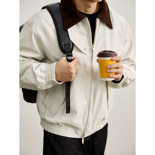 LUUD 底特律巴恩分灯芯绒拼接翻领羽绒服夹克男冬季90白鸭绒外套