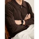 男秋冬竖纹肌理提花抗起球POLO衫 LUUD 复古老钱半拉链翻领针织衫