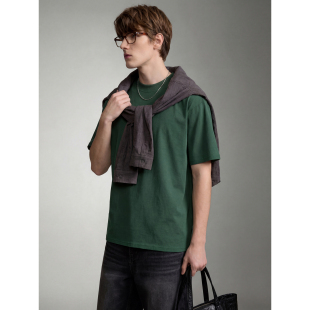 水洗纯色休闲套头T恤上衣 男夏季 LUUD 精梳棉凉感透气舒适圆领短袖