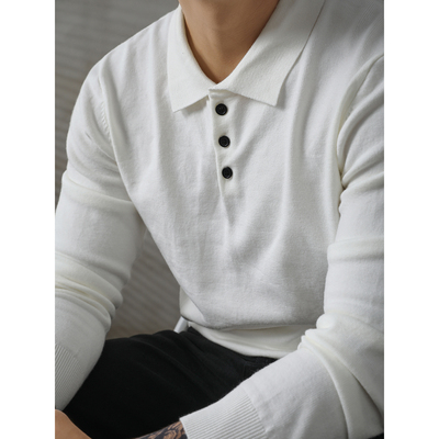 LUUD 轻奢气质翻领毛衣男白色修身内搭针织衫潮流都市感套头上衣