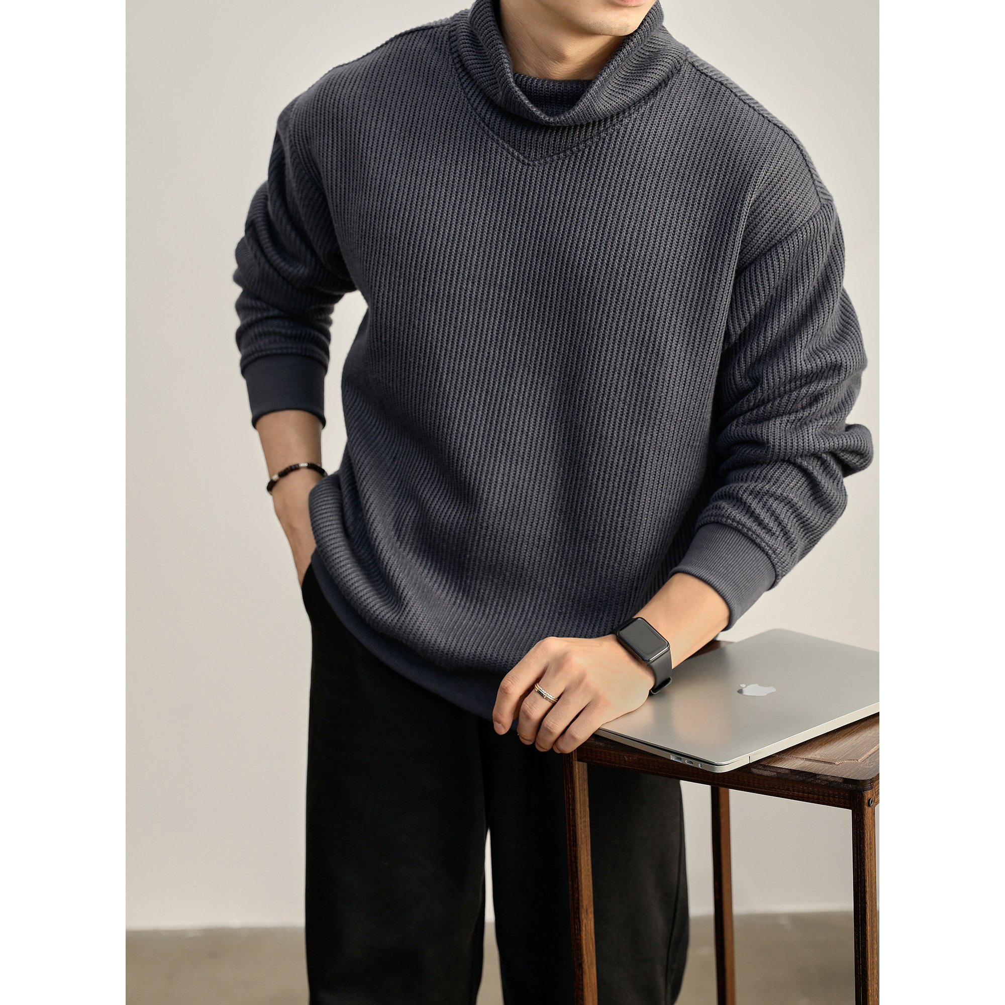 LUUD 雅奢慵懒风堆堆领针织卫衣男罗纹提花秋冬重磅550g宽松毛衣,男装,针织衫/毛衣,淘宝优惠券,粉丝福利购,淘宝优惠卷