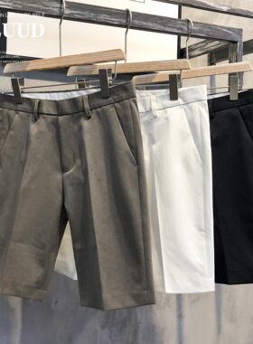 LUUD 夏季薄修身纯色男士五分裤韩版潮流短西裤休闲百搭白色中裤