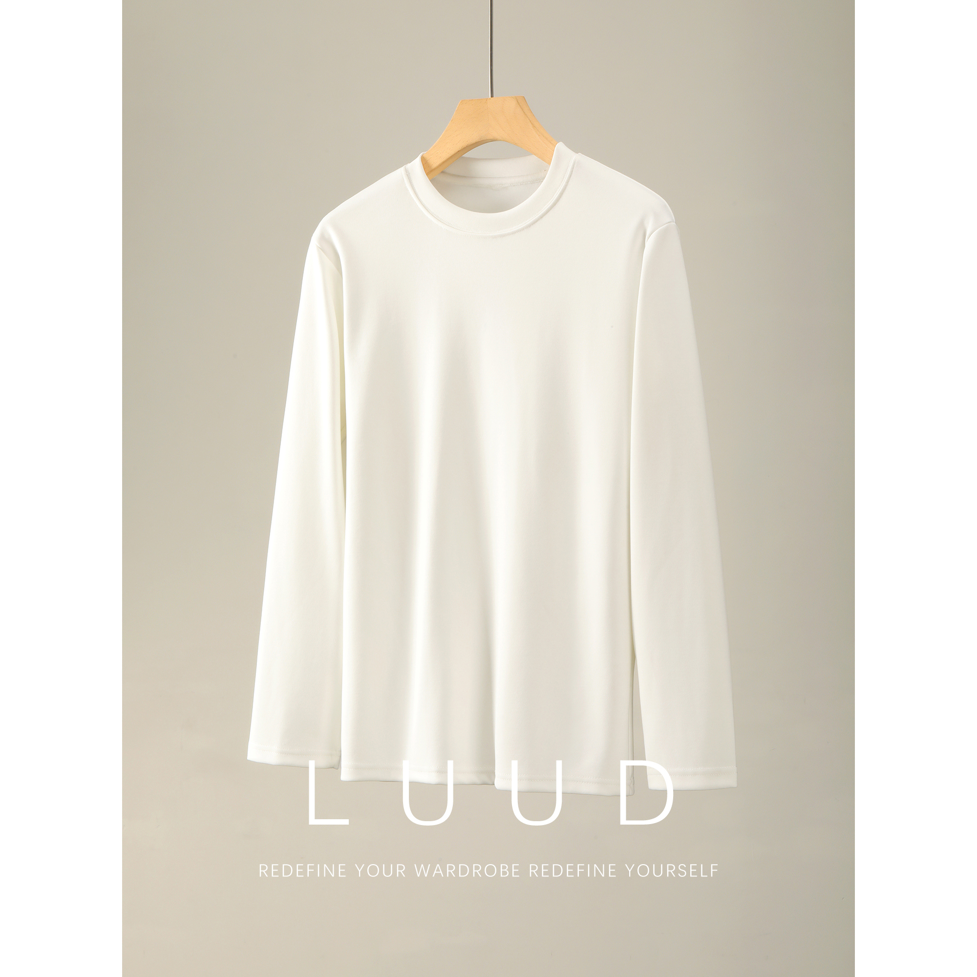 LUUD 软糯高品亲肤天丝莱赛尔长袖T恤男秋纯色修身休闲打底衫上衣