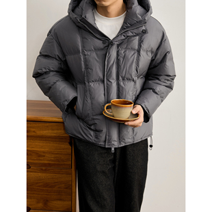 LUUD 口外套 轻量化国标白鸭绒龟背绗缝连帽羽绒服男冬保暖罗纹袖