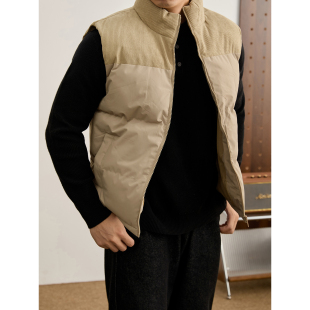 LUUD 日系复古灯芯绒拼接立领坎肩马甲棉衣男冬轻盈蓄热御寒外套