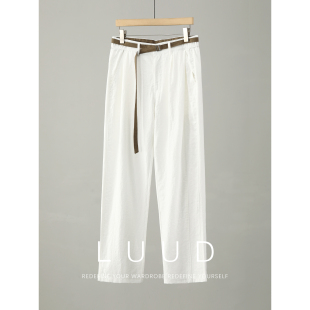 撞色腰带直筒裤 LUUD 微皱薄款 夏季 男 日系通勤风半松紧腰休闲长裤
