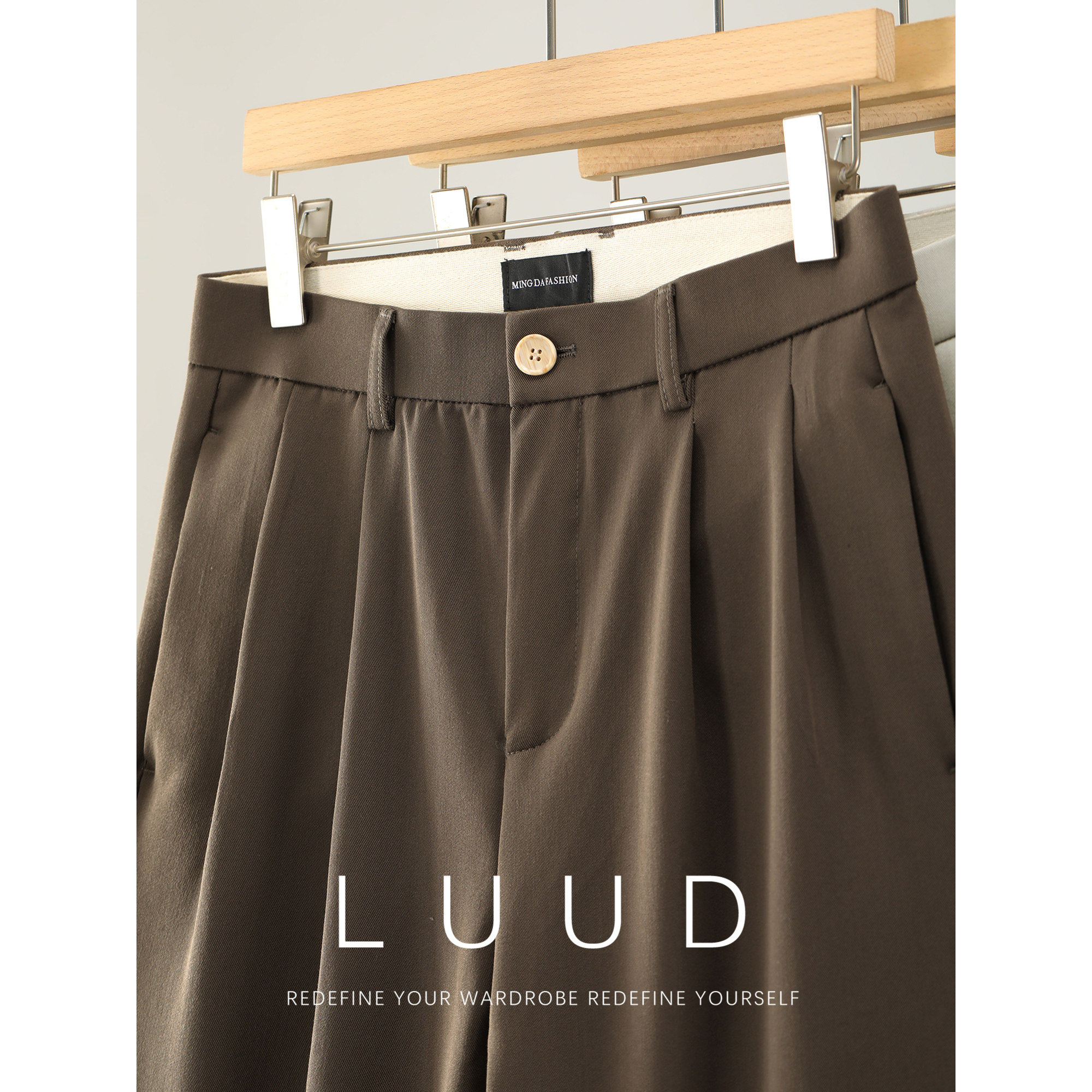 LUUD 法式老钱风直筒垂坠感休闲裤男字母小绣布抗皱免烫直筒西裤
