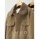 LUUD 85白鸭绒羊羔绒毛领水洗棉夹克外套男冬复古工装 牛仔羽绒服