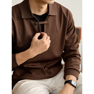 微皱泡泡肌理感针织卫衣 男士 LUUD 假两件纽扣拼接带V型POLO领长袖