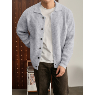 LUUD 男简约休闲混花色毛衣外套秋冬 羊毛混纺老钱风翻领针织开衫