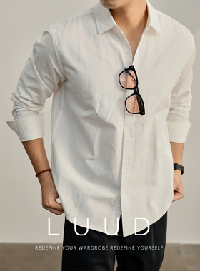 LUUD 高知轻奢基础款白色纯棉长袖衬衫男高级感通勤百搭衬衣外套