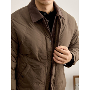 LUUD 菱形压纹充绒90鸭绒羽绒服外套男冬轻盈保暖拼接领口面包服