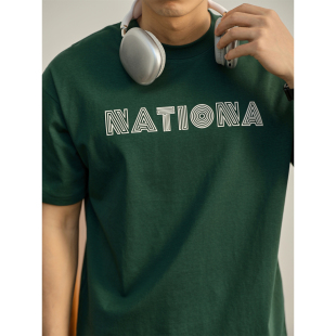 LUUD 潮牌青春活力感宽松T恤男生夏日简约英文压胶落肩亲肤棉短袖