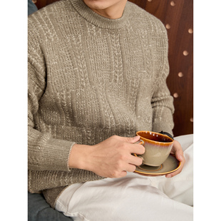 LUUD 儒雅老钱麦穗纹肌理感毛衣男秋冬混色提花高克重690g针织衫