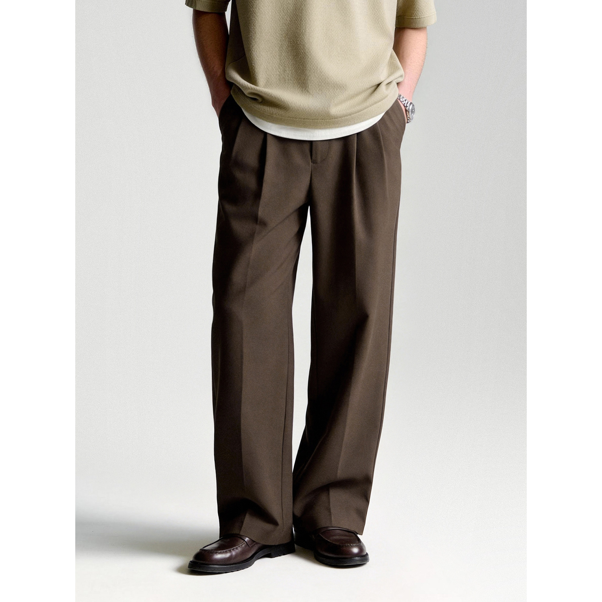 LUUD 斜纹肌理抗皱免烫直筒西裤字母绣布设计立体双褶休闲长裤男,男装,休闲裤,淘宝优惠券,粉丝福利购,淘宝优惠卷