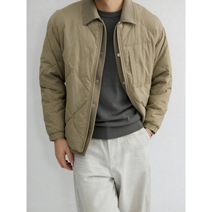 LUUD 假两件灯芯绒拼接翻领外套 双重开合白鸭绒保暖羽绒服男冬季