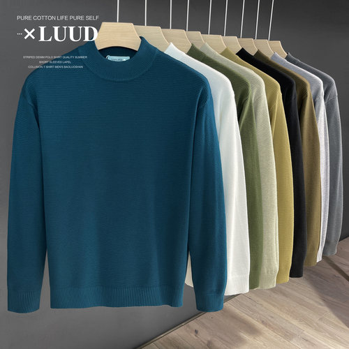 LUUD 2025冬季保暖男士针织衫打底品质纹理感纯色韩版半高领毛衣