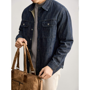 夹克 口袋设计复古衬衫 LUUD 100%纯棉做旧洗水牛仔外套男潮流工装