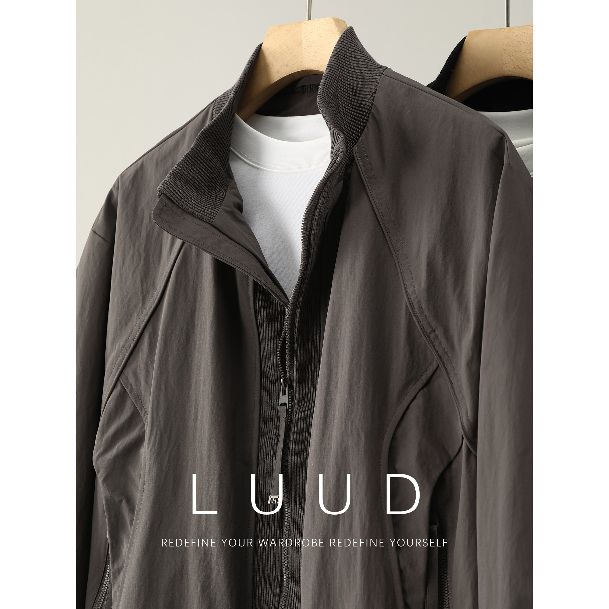 LUUD 重工解构设计罗纹拼接立领夹克男户外防风针织袖口休闲外套