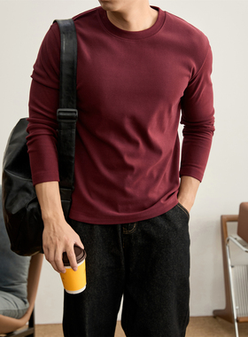 LUUD 冬季软糯保暖双面磨毛德绒圆领打底衫高级复古修身长袖T恤男