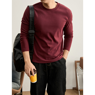 长袖 LUUD 高级复古修身 软糯保暖双面磨毛德绒圆领打底衫 T恤男 冬季